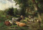 Anton Braith (1836-1905) „Hirtenjunge mit Herde am Waldrand“<br />Öl auf Leinwand, um 1863<br />© Museum Biberach<br /><br />Der Wald war über viele Jahrhunderte Lebensgrundlage und Existenzsicherung der bäuerlichen Bevölkerung. Er war nicht nur Holzlieferant, sondern auch Weidefläche für Kuh-, Schweine- und Schafherden. Durch das Eintreiben des Viehs änderte sich für immer die Beschaffenheit des Waldes und es entstand im Laufe der Zeit die heutige bayerische Kulturlandschaft. Anton Braith hat mit seinem Hirtenjungen am Waldrand diese Nutzung des Waldes eindrücklich festgehalten. 