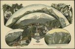 „Ansicht von Berchtesgaden“<br />Postkarte mit Blick auf Berchtesgaden und die Sehenswürdigkeiten in seiner Umgebung (um 1913)<br />© Haus der Bayerischen Geschichte<br /><br />Bevor die Touristen in Scharen nach Bayern kamen, entdeckten im 19. Jahrhundert die Maler die Landschaft für sich. Die Gebirgsgegenden um Berchtesgaden, Ramsau und den Königssee lagen auf der obligatorischen Route vieler Maler nach Italien. So entstand zum Beispiel der Malerwinkel am Königssee. Mit dem Siegeszug der Postkarte ab den 1870er Jahren schickten schließlich auch Feriengäste Ansichten von ihren Urlaubsorten nach Hause. 