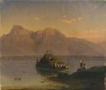 Maximilian Haushofer (1811-1866) „Heuschiff am Chiemsee“<br />Öl auf Leinwand, 1845<br />© Kunstsammlung Markt Prien/ Heimatmuseum, Fotograf: Werner Blauhorn, Prien<br /><br />Maximilian Haushofer gilt als künstlerischer Entdecker der Fraueninsel. Erstmals kam er 1828 mit Freunden an den Chiemsee. Die Künstlerkolonie auf der Fraueninsel gehört zu den ältesten in Europa und zog im Laufe der Zeit viele Künstler an. Haushofer gilt mit seinen Bildern als Hauptvertreter der ersten Blütezeit der Künstler am Chiemsee. Seine Bilder zeigen die Idylle des Sees und mit dem Heuschiff ein Motiv, das auch in späteren Jahren immer wieder auftaucht.