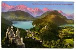 Kgl. Schloss Neuschwanstein mit Blick auf Hohenschwangau <br />Postkarte (versandt am 19.04.1914)<br />Theresia und Johann Rietzler, Seeg-Enzenstetten<br />© Haus der Bayerischen Geschichte<br /><br />Noch als Kronprinz hatte der Vater von König Ludwig II. Hohenschwangau erworben. Das Schloss wurde zur Sommer- und Ferienresidenz der königlichen Familie. Von hier aus verfolgte Ludwig II. die Bauarbeiten auf Schloss Neuschwanstein mit einem Fernrohr.